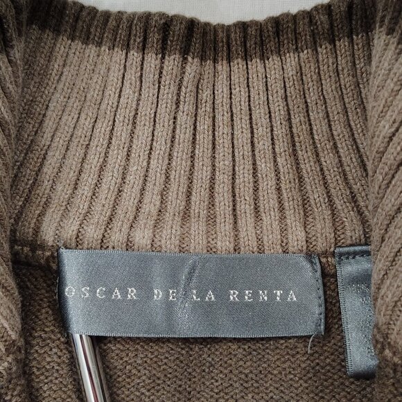 Oscar De La Renta Argyle Sweater Mens Sz Large 1/4 Zip Mock Neck Pullover Brown - Picture 6 of 15